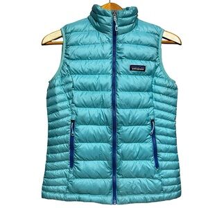 Patagonia Turquoise Blue Down Sweater Vest XS Full Zip Goose Down Winter Warm